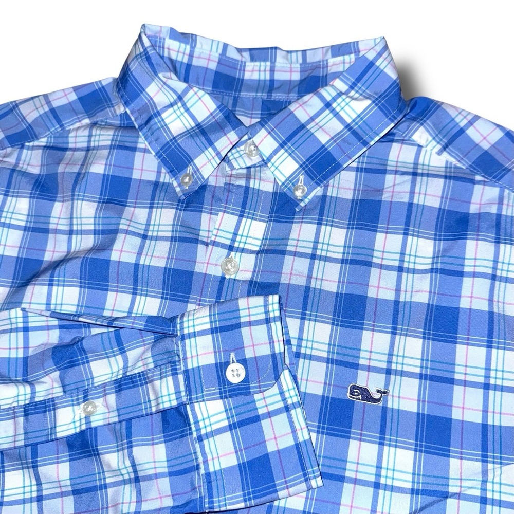 VINEYARD VINES Performance Shirt Small Madras Plaid Classic Whale‎ Button Down